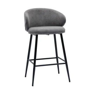 Tabourets De Bar Design En Tissu Effet Velours Gris Et Métal Noir (lot De 2) ROSALIE 12