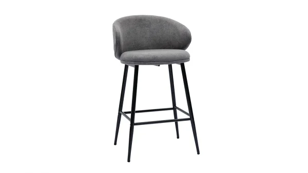 Tabourets De Bar Design En Tissu Effet Velours Gris Et Métal Noir (lot De 2) ROSALIE 4