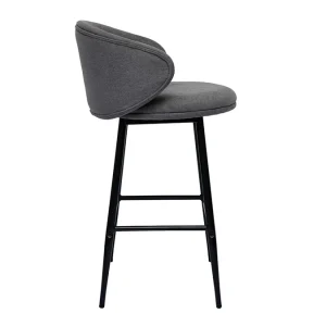 Tabourets De Bar Design En Tissu Effet Velours Gris Et Métal Noir (lot De 2) ROSALIE 14