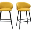 Tabourets De Bar Design En Tissu Effet Velours Jaune Moutarde Et Métal Noir (lot De 2) ROSALIE à prix réduits 28