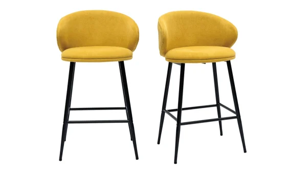 Tabourets De Bar Design En Tissu Effet Velours Jaune Moutarde Et Métal Noir (lot De 2) ROSALIE boutique en france 1