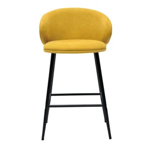 Tabourets De Bar Design En Tissu Effet Velours Jaune Moutarde Et Métal Noir (lot De 2) ROSALIE 11