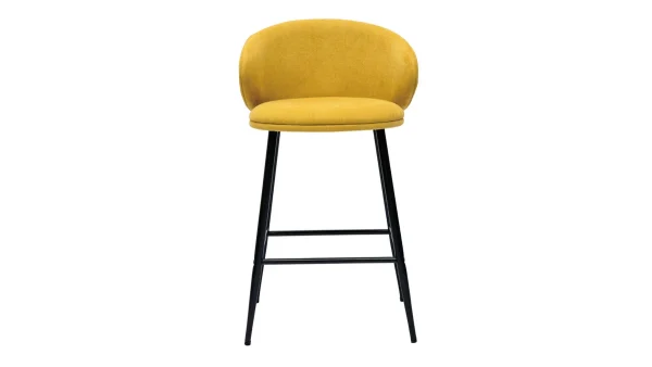 Tabourets De Bar Design En Tissu Effet Velours Jaune Moutarde Et Métal Noir (lot De 2) ROSALIE boutique en france 3