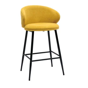 Tabourets De Bar Design En Tissu Effet Velours Jaune Moutarde Et Métal Noir (lot De 2) ROSALIE à prix réduits 13