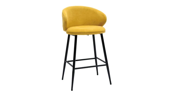 Tabourets De Bar Design En Tissu Effet Velours Jaune Moutarde Et Métal Noir (lot De 2) ROSALIE 4