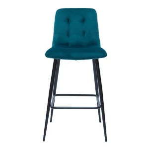 Tabourets De Bar Design En Tissu Velours Gaufré Bleu Pétrole Et Métal H65 Cm (lot De 2) ESCAPE 11