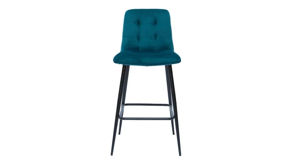 Tabourets De Bar Design En Tissu Velours Gaufré Bleu Pétrole Et Métal H65 Cm (lot De 2) ESCAPE 3