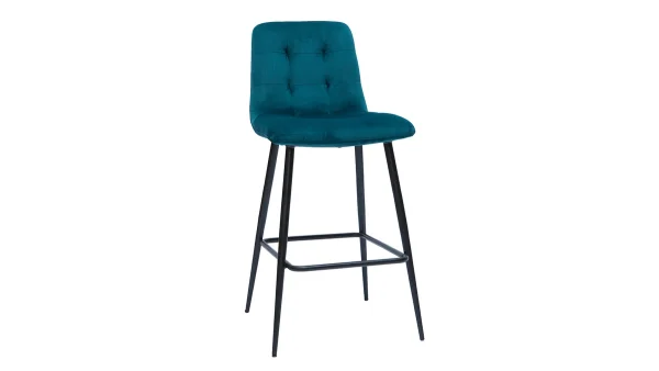 Tabourets De Bar Design En Tissu Velours Gaufré Bleu Pétrole Et Métal H65 Cm (lot De 2) ESCAPE 4