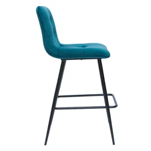 Tabourets De Bar Design En Tissu Velours Gaufré Bleu Pétrole Et Métal H65 Cm (lot De 2) ESCAPE 15