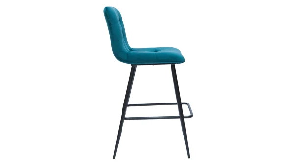 Tabourets De Bar Design En Tissu Velours Gaufré Bleu Pétrole Et Métal H65 Cm (lot De 2) ESCAPE 5