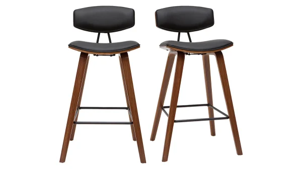 Tabourets De Bar Design Noir Et Bois Foncé H69 Cm (lot De 2) VASCO 1