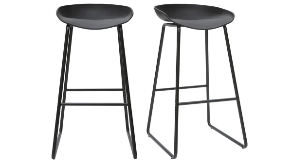 Réductions Tabourets De Bar Design Noirs H75 Cm (lot De 2) PEBBLE 1