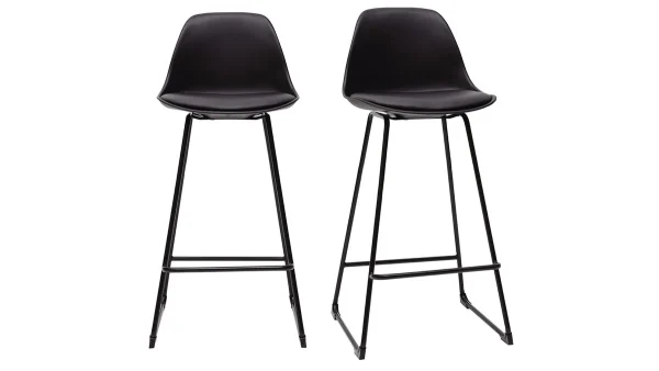 belle Tabourets De Bar Design Noirs Pieds Métal 65 Cm (lot De 2) FRANZ 1