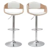 Tabourets De Bar Design Réglables En Polyuréthane Blanc Et Bois Clair (lot De 2) EUSTACHE 23