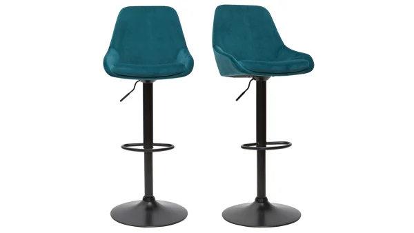 Tabourets De Bar Design Réglables Velours Bleu Pétrole (lot De 2) HOLO 1