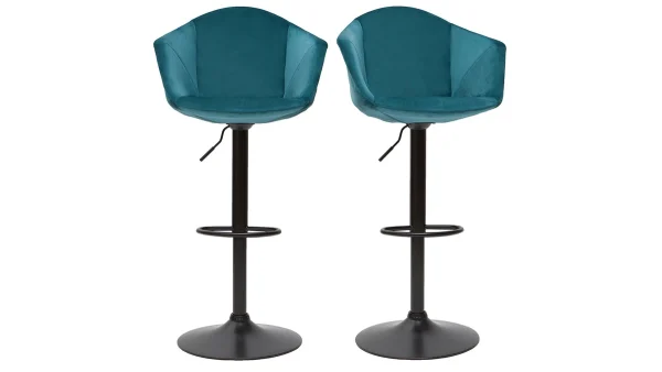 Tabourets De Bar Design Réglables Velours Bleu Pétrole (lot De 2) TAYA 1