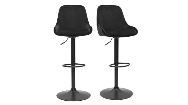 Livraison internationale Tabourets De Bar Design Réglables Velours Noir (lot De 2) HOLO 1