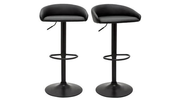 boutique en france Tabourets De Bar Design Relevables Noirs (lot De 2) REYNOLD 1