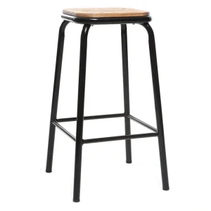 Tabourets De Bar Empilables Noir Et Bois Foncé H65 Cm (lot De 2) MEMPHIS 12