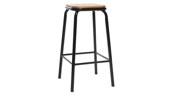 Tabourets De Bar Empilables Noir Et Bois Foncé H65 Cm (lot De 2) MEMPHIS 4