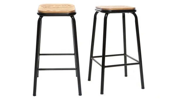 Tabourets De Bar Empilables Noir Et Bois Foncé H65 Cm (lot De 2) MEMPHIS 1