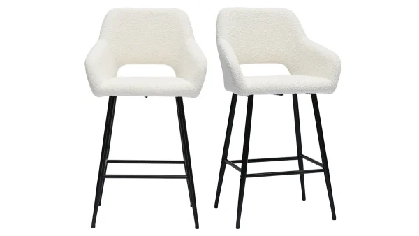 Tabourets De Bar En Tissu Effet Laine Bouclée Et Métal H65 Cm (lot De 2) LAURETTE 1