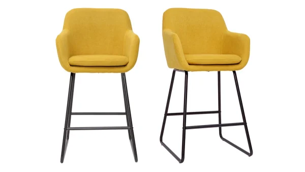 Tabourets De Bar En Tissu Effet Velours Jaune Moutarde H65 Cm (lot De 2) AMIKA 1