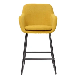 Tabourets De Bar En Tissu Effet Velours Jaune Moutarde H65 Cm (lot De 2) AMIKA 12