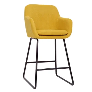 magasin solde Tabourets De Bar En Tissu Effet Velours Jaune Moutarde H65 Cm (lot De 2) AMIKA 14