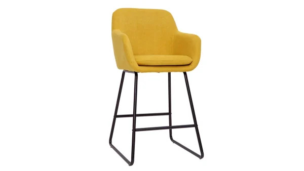 Tabourets De Bar En Tissu Effet Velours Jaune Moutarde H65 Cm (lot De 2) AMIKA 4