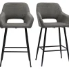 Tabourets De Bar En Tissu Effet Velours Texturé Gris Et Métal H65 Cm (lot De 2) LAURETTE 26