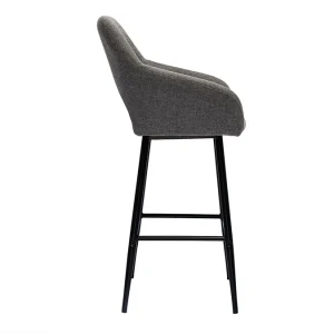 Tabourets De Bar En Tissu Effet Velours Texturé Gris Et Métal H65 Cm (lot De 2) LAURETTE 16