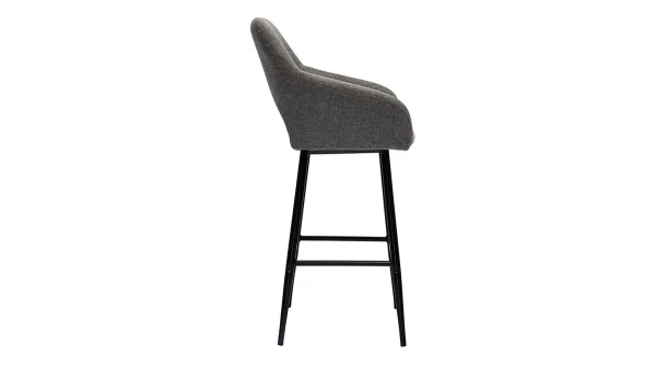 Tabourets De Bar En Tissu Effet Velours Texturé Gris Et Métal H65 Cm (lot De 2) LAURETTE 5