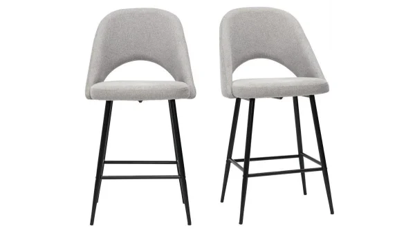 destockage Tabourets De Bar En Tissu Effet Velours Texturé Gris H65 Cm (lot De 2) COSETTE 1