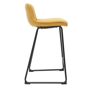 Tabourets De Bar En Tissu Effet Velours Texturé Jaune Moutarde Et Métal H65 Cm (lot De 2) BOOST 16