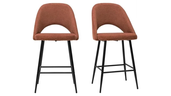 livraison la plus rapide Tabourets De Bar En Tissu Effet Velours Texturé Terre Brûlée H65 Cm (lot De 2) COSETTE 1