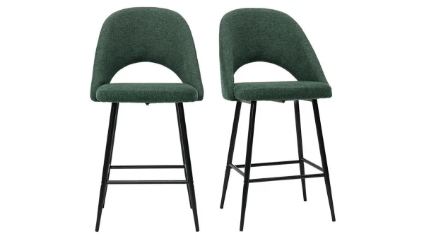 Livraison gratuite Tabourets De Bar En Tissu Effet Velours Texturé Vert H65 Cm (lot De 2) COSETTE 1