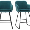 Nouvelle Collection Tabourets De Bar En Velours Bleu Pétrole H65 Cm (lot De 2) AMIKA 25