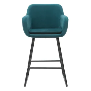 Nouvelle Collection Tabourets De Bar En Velours Bleu Pétrole H65 Cm (lot De 2) AMIKA 12