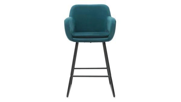 Nouvelle Collection Tabourets De Bar En Velours Bleu Pétrole H65 Cm (lot De 2) AMIKA 3