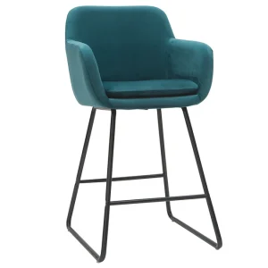 Nouvelle Collection Tabourets De Bar En Velours Bleu Pétrole H65 Cm (lot De 2) AMIKA 14