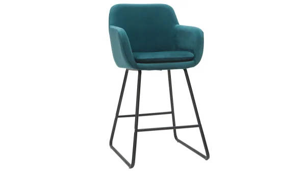 Nouvelle Collection Tabourets De Bar En Velours Bleu Pétrole H65 Cm (lot De 2) AMIKA 4