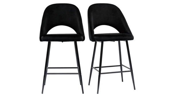 Tabourets De Bar En Velours Noir Et Métal H65 Cm (lot De 2) COSETTE 1