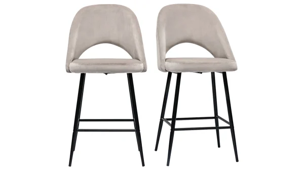 qualité supérieure Tabourets De Bar En Velours Taupe Et Métal H65 Cm (lot De 2) COSETTE 1