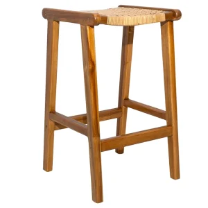 Tabourets De Bar Ethniques En Bois Teck Massif Et Cannage Rotin H65 Cm (lot De 2) GAWA 11