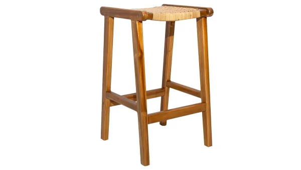 Tabourets De Bar Ethniques En Bois Teck Massif Et Cannage Rotin H65 Cm (lot De 2) GAWA 4