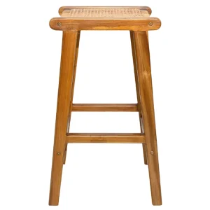 Tabourets De Bar Ethniques En Bois Teck Massif Et Cannage Rotin H65 Cm (lot De 2) GAWA 13