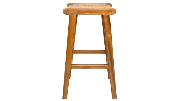 Tabourets De Bar Ethniques En Bois Teck Massif Et Cannage Rotin H65 Cm (lot De 2) GAWA Livraison rapide 5