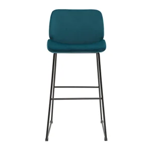 grande surprise Tabourets De Bar Fixes En Tissu Velours Bleu Canard Pieds Métal Noir H65 (lot De 2) KAOLY 12