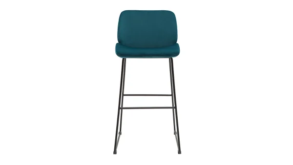 grande surprise Tabourets De Bar Fixes En Tissu Velours Bleu Canard Pieds Métal Noir H65 (lot De 2) KAOLY 3